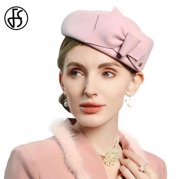 Elegant Pink Wool Pillbox Hat with Bowknot for 2024 - GirlnamedParis