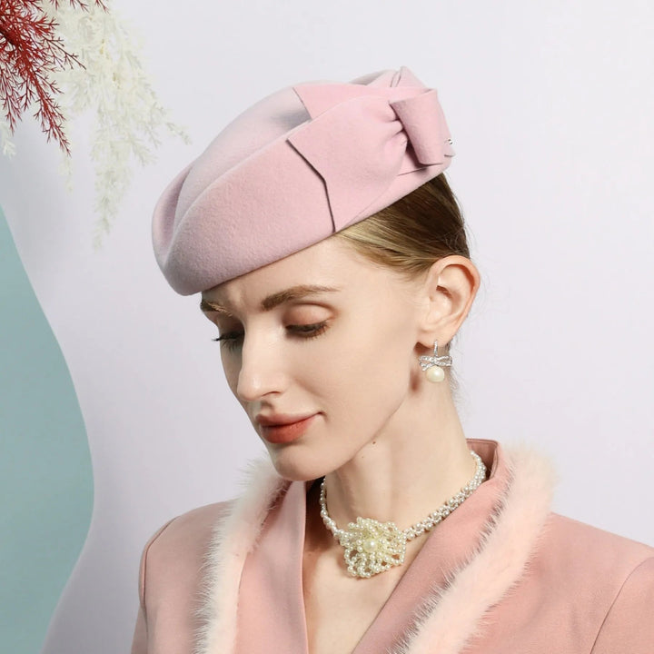 Elegant Pink Wool Pillbox Hat with Bowknot for 2024 - GirlnamedParis