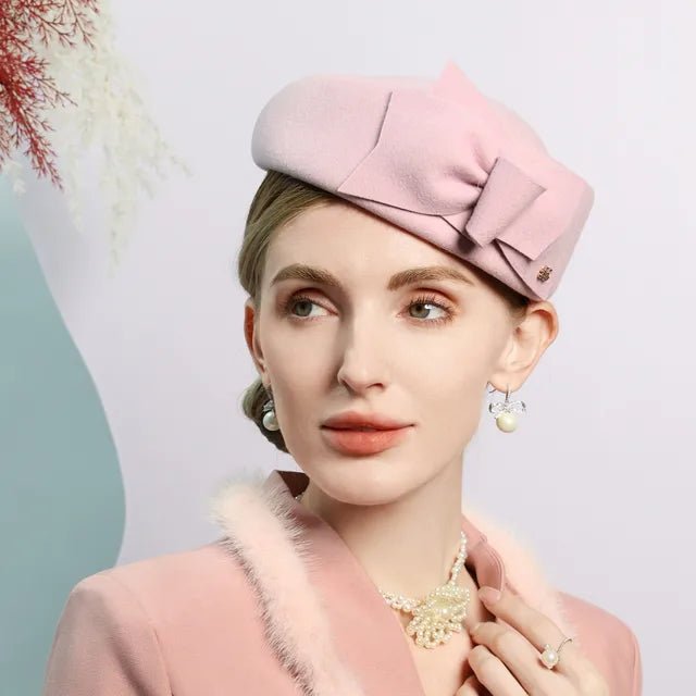 Elegant Pink Wool Pillbox Hat with Bowknot for 2024 - GirlnamedParis