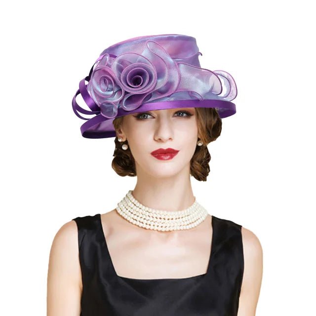 Elegant Purple White Church Hat for Women Luxury Brand Fascinator - GirlnamedParis