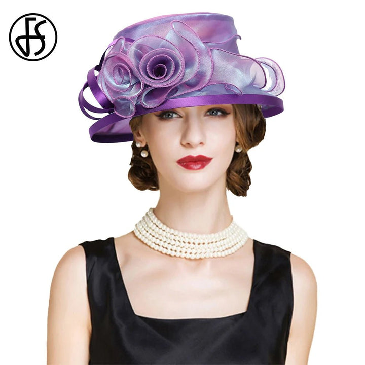 Elegant Purple White Church Hat for Women Luxury Brand Fascinator - GirlnamedParis