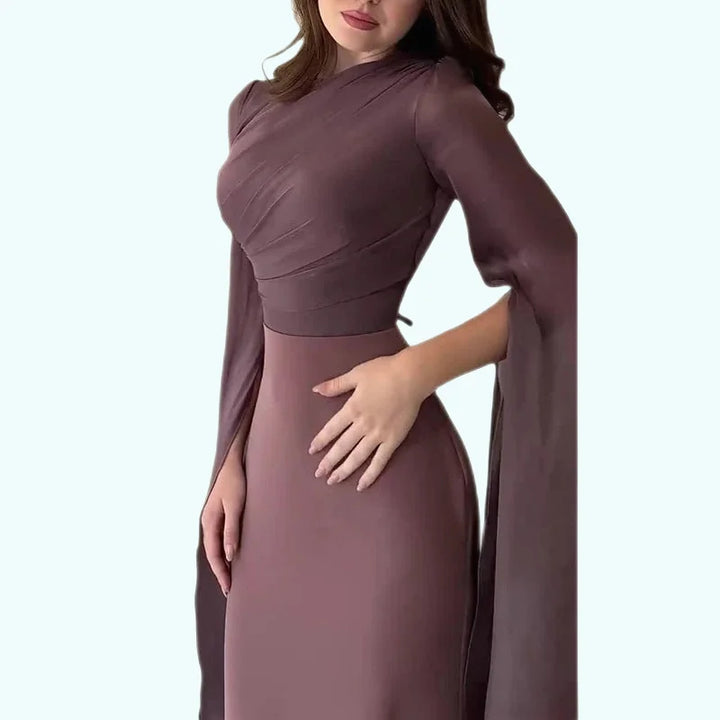 Elegant Satin Batwing Sleeve HighWaist Evening Dress - GirlnamedParis