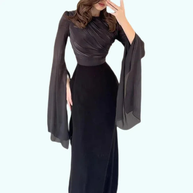 Elegant Satin Batwing Sleeve HighWaist Evening Dress - GirlnamedParis