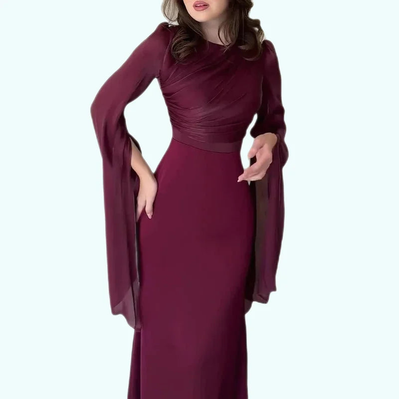 Elegant Satin Batwing Sleeve HighWaist Evening Dress - GirlnamedParis