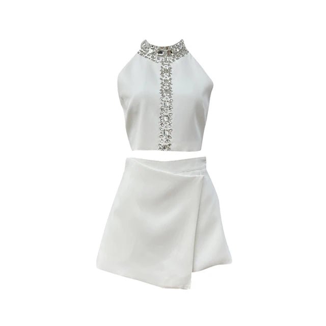 Elegant TwoPiece Set ONeck Top Mini Skirt - GirlnamedParis