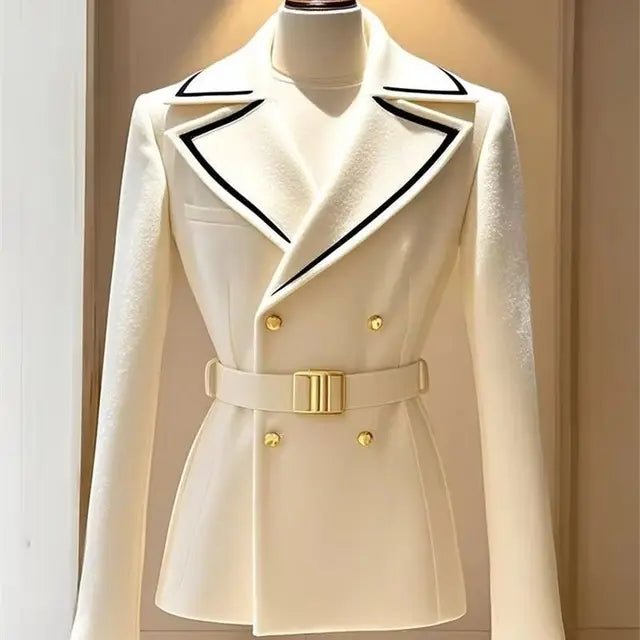 Elegant Womens Belted White Coat Paris - Luxury - GirlnamedParis