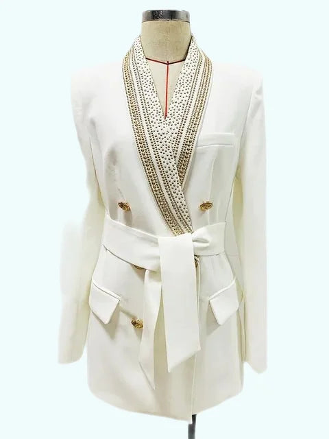 Elegant Womens Blazer with Metal Leaves Belt 2024 - GirlnamedParis