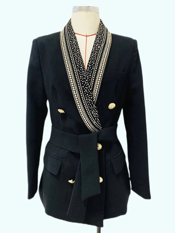 Elegant Womens Blazer with Metal Leaves Belt 2024 - GirlnamedParis