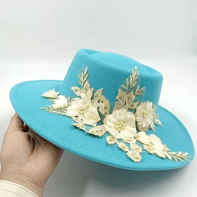 Elegant Womens Colorful 3D Flower Wedding Fedora Hat - GirlnamedParis