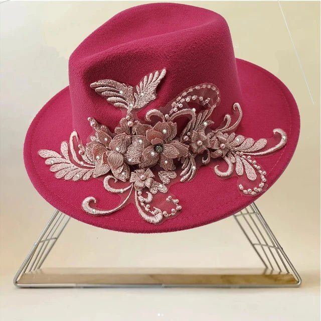 Elegant Womens Colorful 3D Flower Wedding Fedora Hat - GirlnamedParis