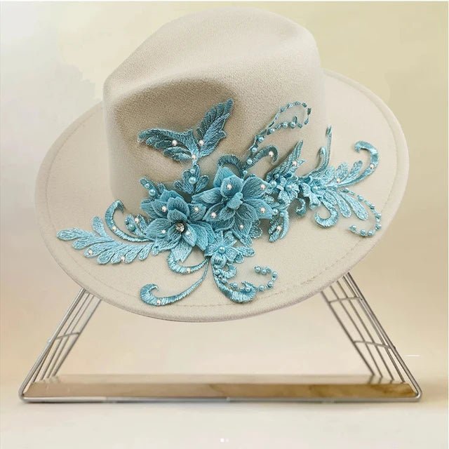 Elegant Womens Colorful 3D Flower Wedding Fedora Hat - GirlnamedParis