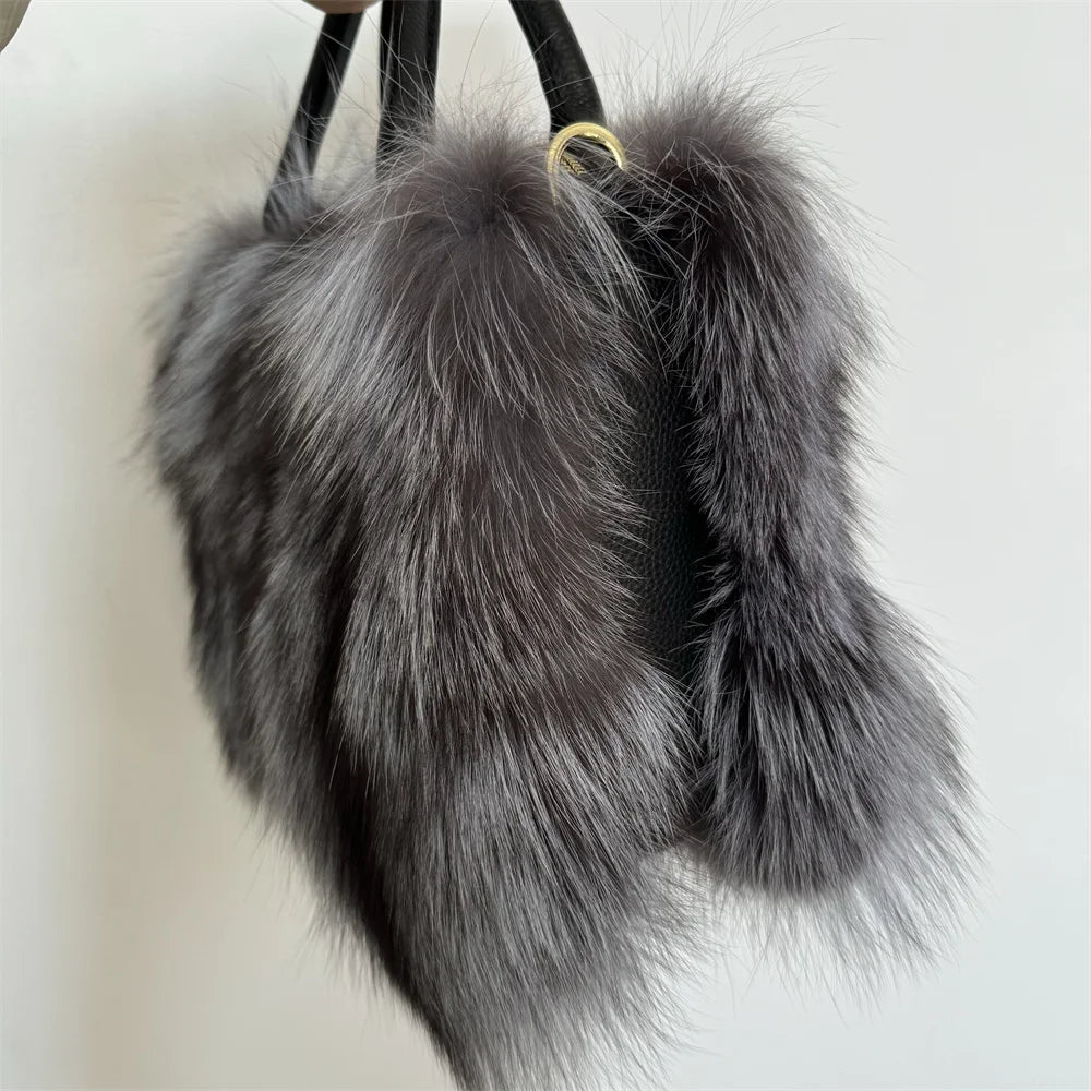 Exquisite Designer Fluffy Fox Fur Crossbody Tote - GirlnamedParis