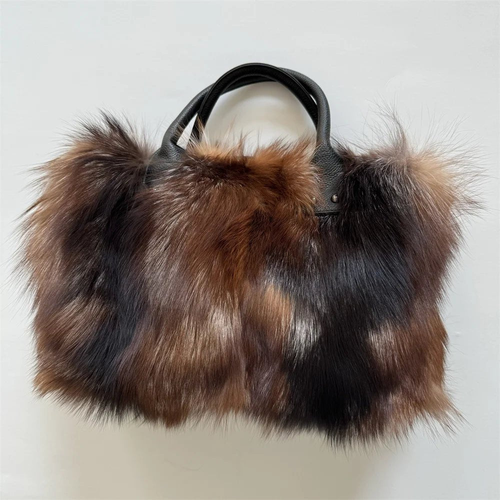 Exquisite Designer Fluffy Fox Fur Crossbody Tote - GirlnamedParis