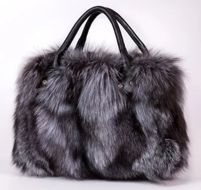 Exquisite Designer Fluffy Fox Fur Crossbody Tote - GirlnamedParis