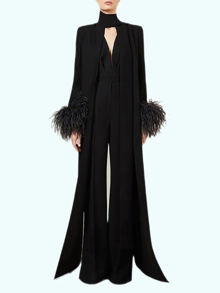 Fashionable Womens Feathered HighNeck Jumpsuit Summer 2024 - GirlnamedParis