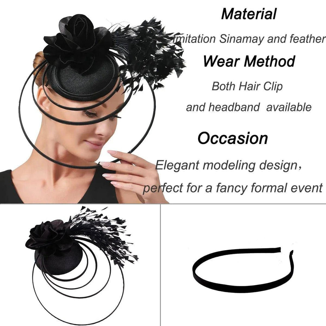 Feather Fascinator Black Hats For Elegant Women Ladies - GirlnamedParis