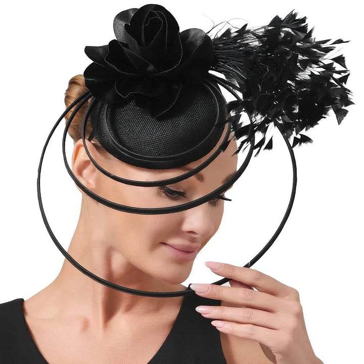 Feather Fascinator Black Hats For Elegant Women Ladies - GirlnamedParis