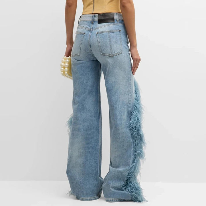 Feathered Patchwork Jeans for Women - GirlnamedParis