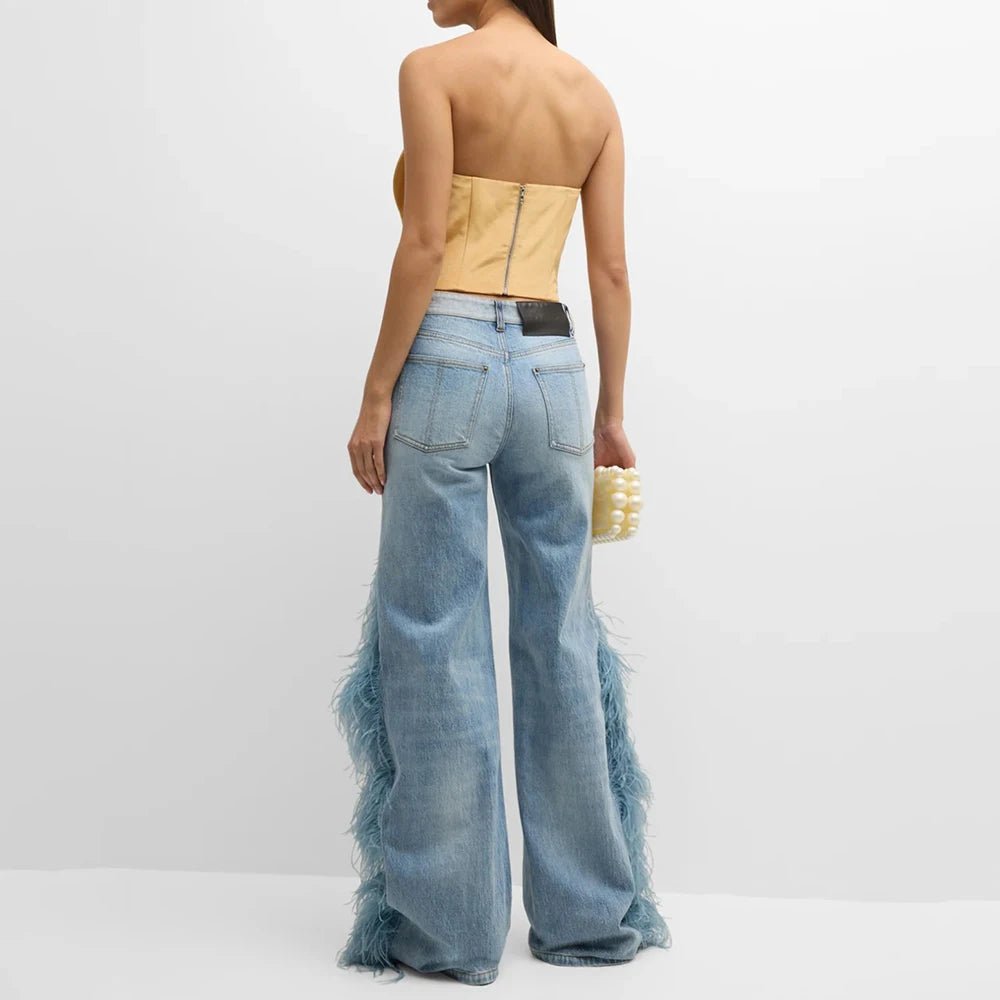 Feathered Patchwork Jeans for Women - GirlnamedParis