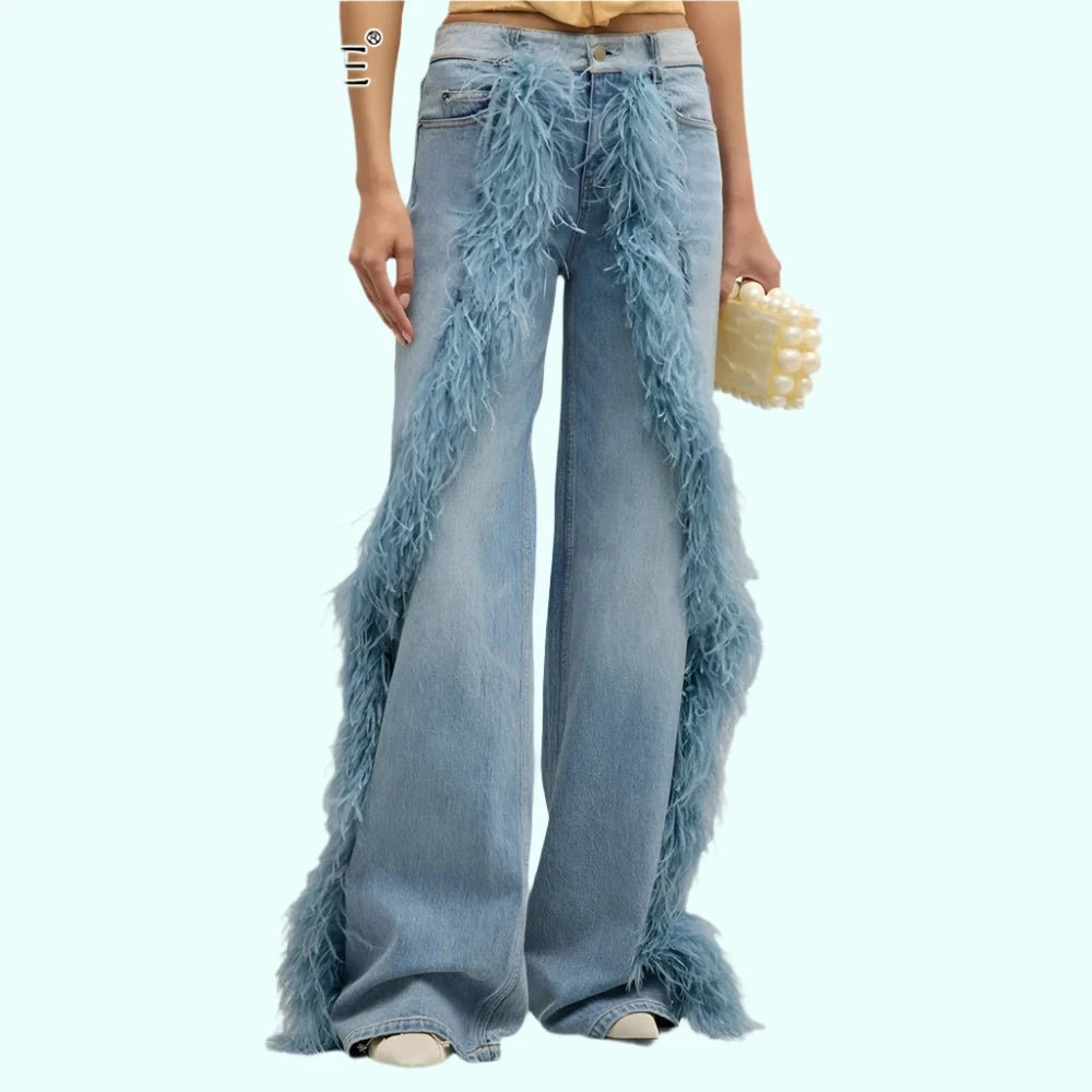 Feathered Patchwork Jeans for Women - GirlnamedParis