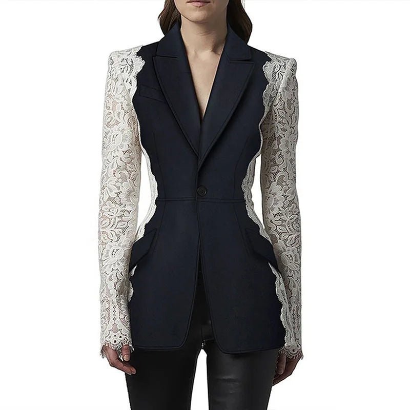 GIOIO Womens Fitted Lace Blazer Long Sleeve Fashion Jacket - GirlnamedParis