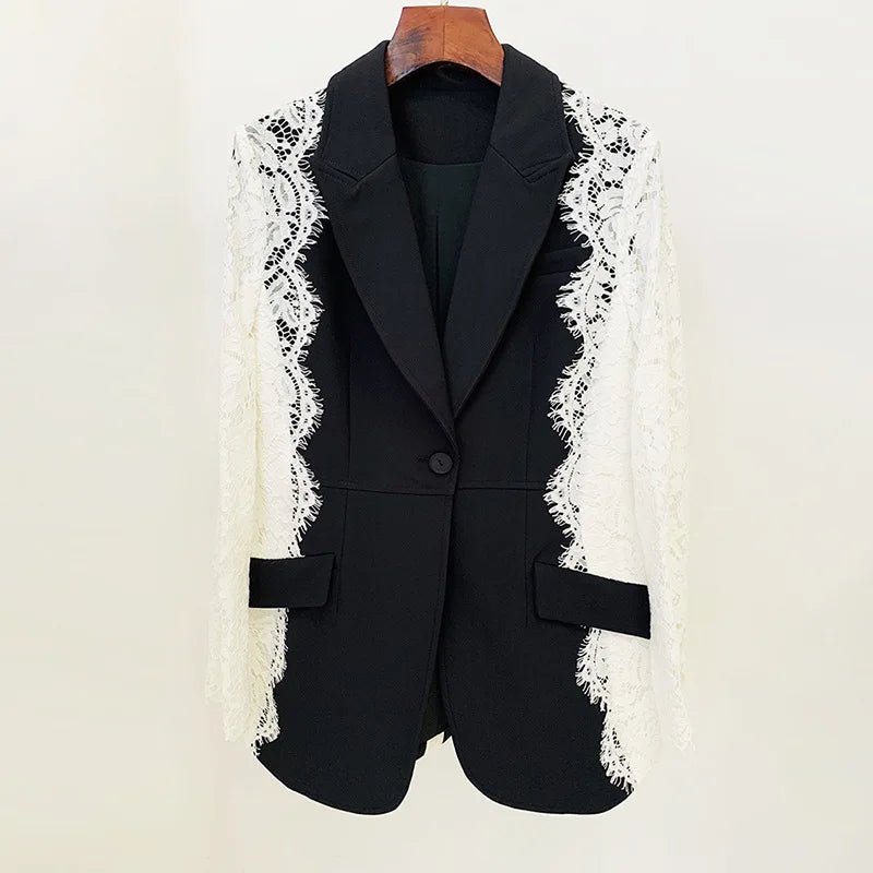 GIOIO Womens Fitted Lace Blazer Long Sleeve Fashion Jacket - GirlnamedParis