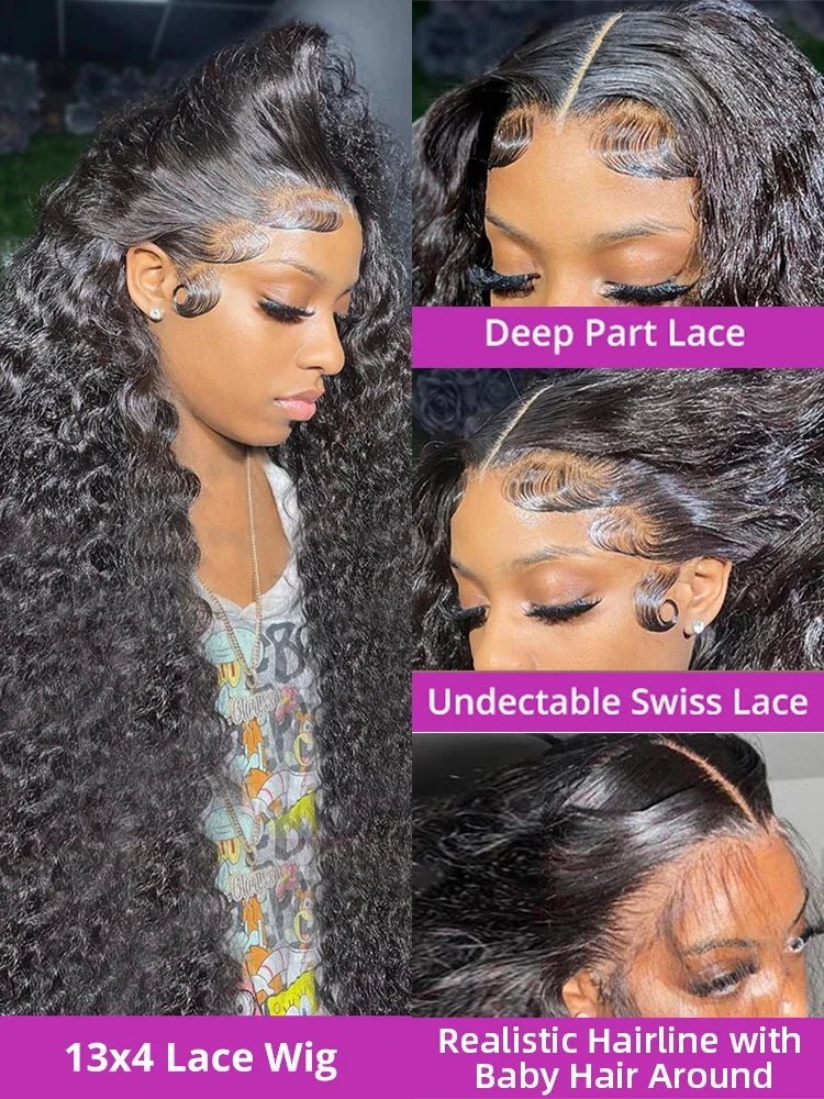 HD Transparent Lace Front Wigs Brazilian Deep Wave 3040 inches 250 Density - GirlnamedParis