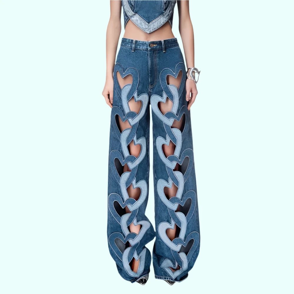 Heart Hollow High - Waist Womens Patchwork Jeans - GirlnamedParis