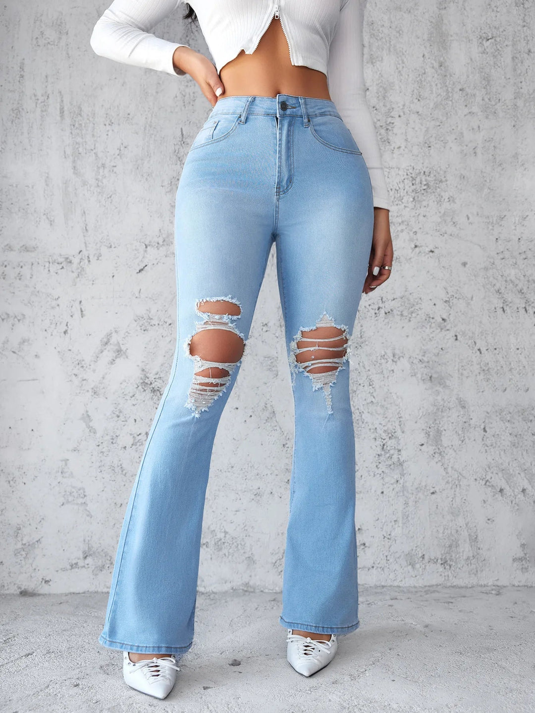 High - Waist Distressed Flared Ankle Jeans - GirlnamedParis