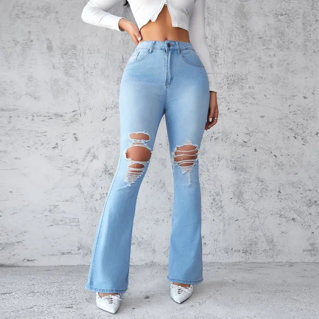 High - Waist Distressed Flared Ankle Jeans - GirlnamedParis