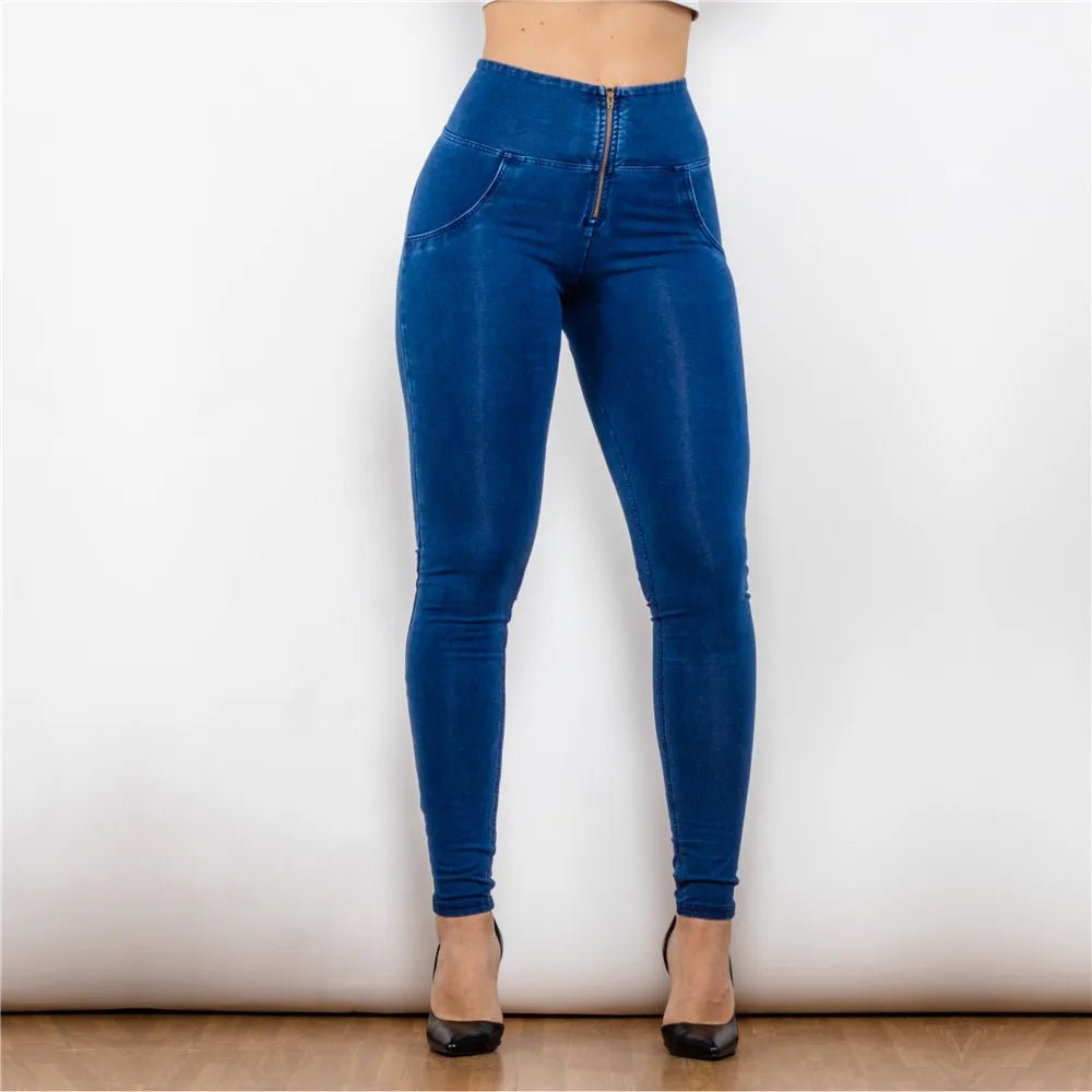 HighWaisted Blue ButtLifting Stretch Jeggings with Zipper - GirlnamedParis