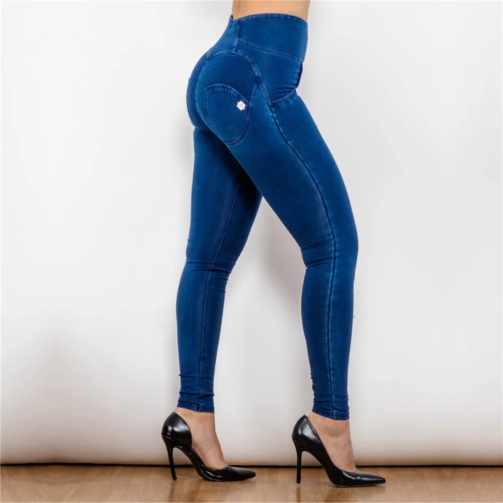 HighWaisted Blue ButtLifting Stretch Jeggings with Zipper - GirlnamedParis