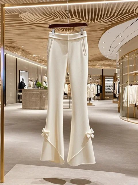 HighWaisted White Knit Flare Pants Korean Fashion - GirlnamedParis