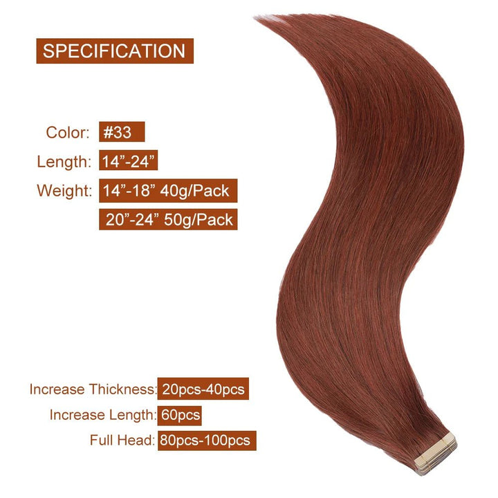 Invisible Skin Weft Remy Hair Extensions Dark Auburn 1424 - GirlnamedParis