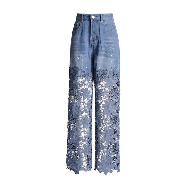 Lace Patchwork Jeans with Rhinestones - GirlnamedParis