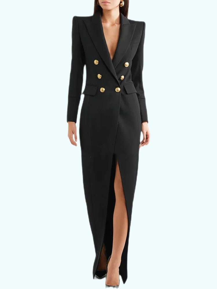 LISM Womens DoubleBreasted Evening Suit Dress with Shoulder Pads - GirlnamedParis