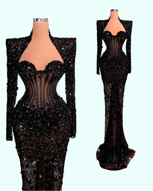 Luxurious Black Crystal Dubai Evening Gowns 2024 - GirlnamedParis