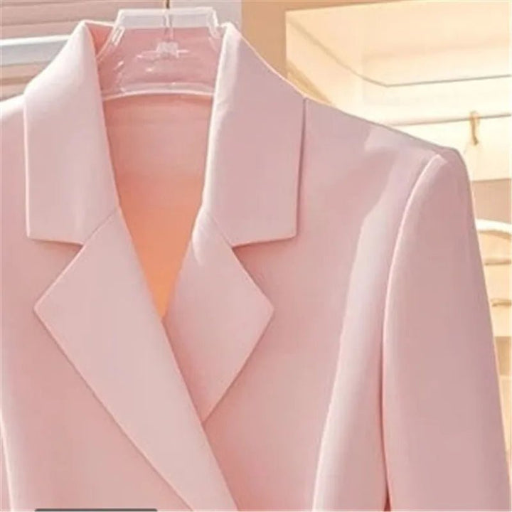 Luxurious Pink DoubleBreasted Blazer with Belt Pockets - GirlnamedParis