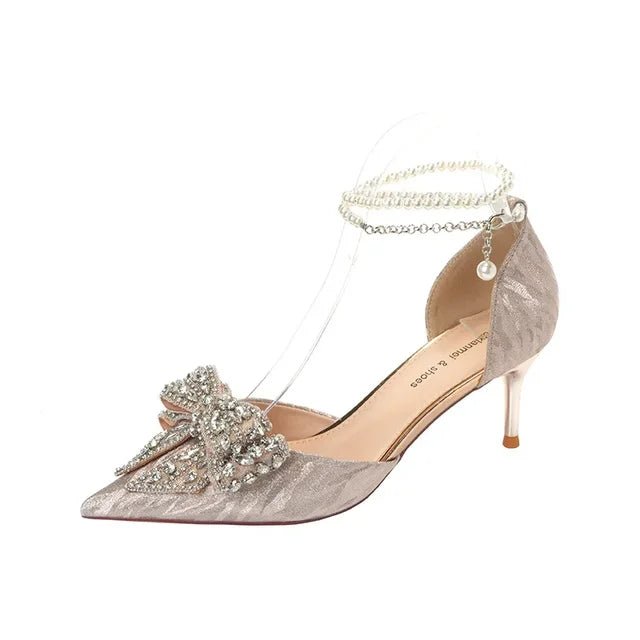 Luxury Womens High Heel Sandals with Rhinestones Butterfly Pearls - GirlnamedParis