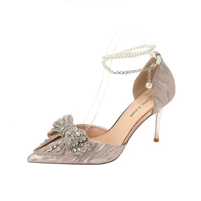 Luxury Womens High Heel Sandals with Rhinestones Butterfly Pearls - GirlnamedParis