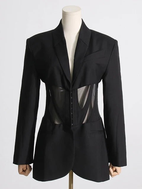 Modphy Womens WaistDesign Mesh Blazer 2024 Herringbone Novelty - GirlnamedParis