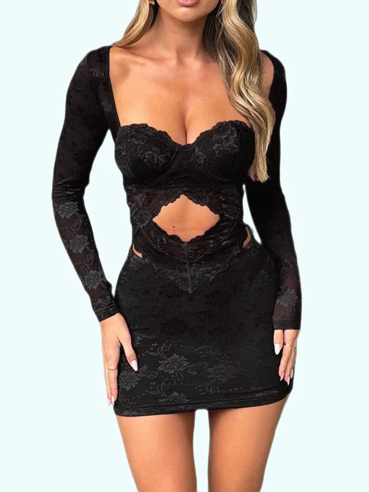 Mozision Womens Sexy Lace Cutout Mini Party Dress - GirlnamedParis