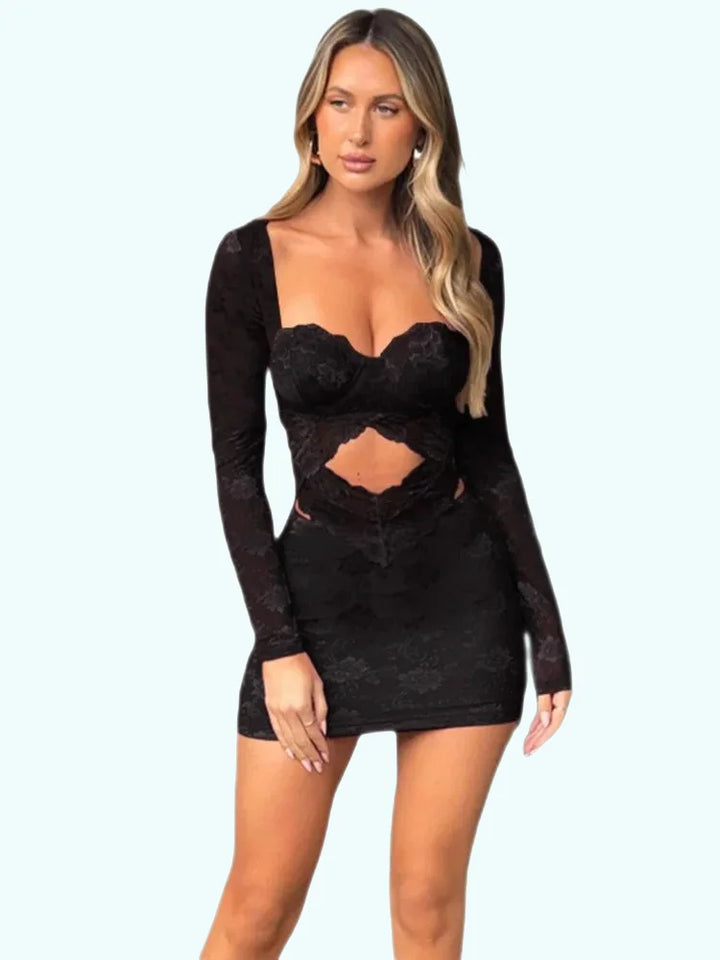 Mozision Womens Sexy Lace Cutout Mini Party Dress - GirlnamedParis