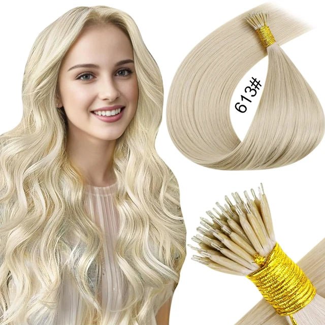 Natural Blonde Nano Ring Human Hair Extensions European Remy - GirlnamedParis