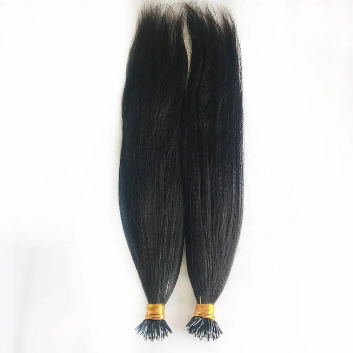 Natural Peruvian Remy Nano Ring Hair Extensions Yaki Straight - GirlnamedParis