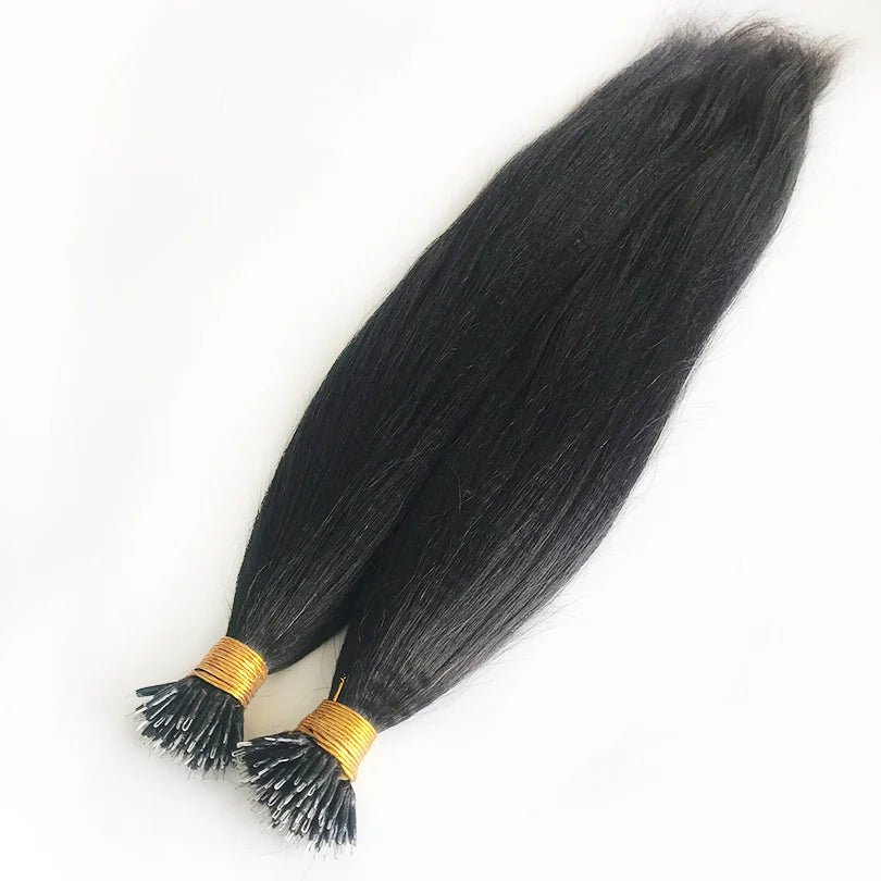 Natural Peruvian Remy Nano Ring Hair Extensions Yaki Straight - GirlnamedParis