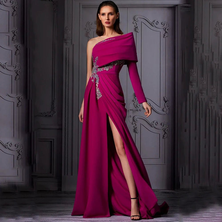 One - Shoulder Evening Gown PurpleRed Paris - Luxury. - GirlnamedParis