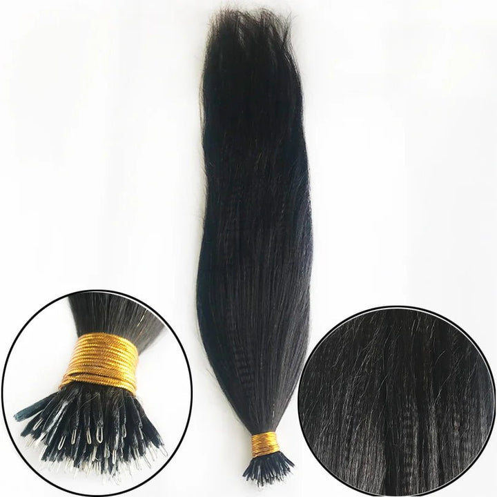 Peruvian Remy Nano Ring Yaki Straight Hair Extensions - GirlnamedParis