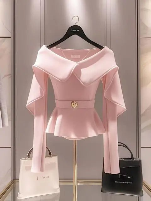 Pink Ruffled Long Sleeve Womens Top Paris - Luxury - GirlnamedParis