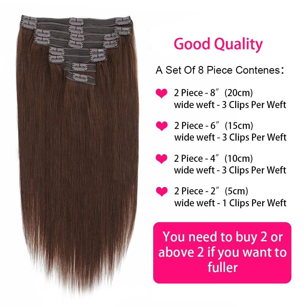 Premium 4 Brown Double Weft Human Hair ClipIn Extensions - GirlnamedParis